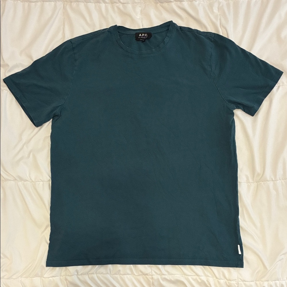 A.P.C. Men’s Crewneck Short Sleeve T-Shirt in Teal Size XL